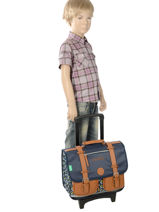Cartable � Roulettes Gar�on 2 Compartiments Cameleon Bleu vintage print boy VIB-CR38-vue-porte