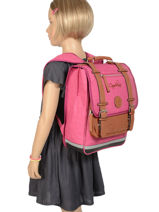 Sac � Dos Enfant 2 Compartiments Cameleon Rose vintage chine VIN-SD38-vue-porte