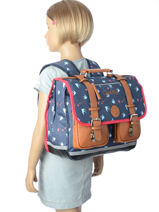 Cartable Fille 2 Compartiments Cameleon Bleu vintage print girl PBVGCA38-vue-porte