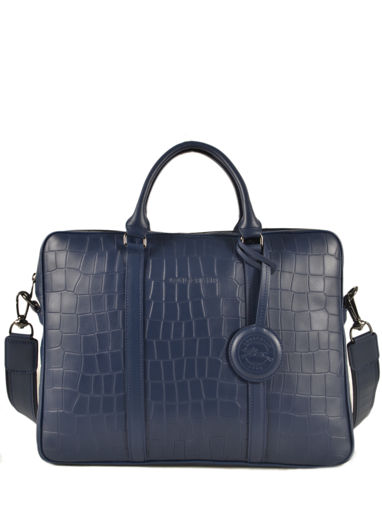 Longchamp Croco block Briefcase Blue