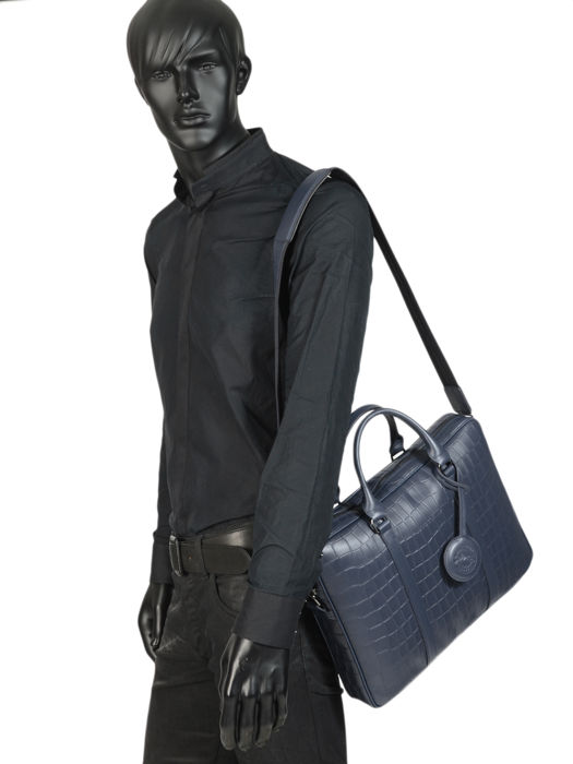 Longchamp Croco block Briefcase Blue